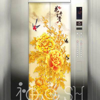 极速141牡丹电梯门贴纸自粘客厅书E房装饰画电梯门翻新画中式古典图片