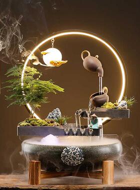 极速新中式招财流水生财摆件陶瓷鱼缸循环水客P厅桌面店铺开业乔