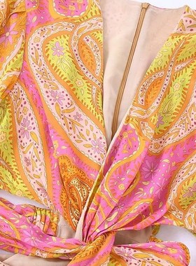 极速Zevity Women mVintage V Neck Cashew Nuts Floral Print Ch