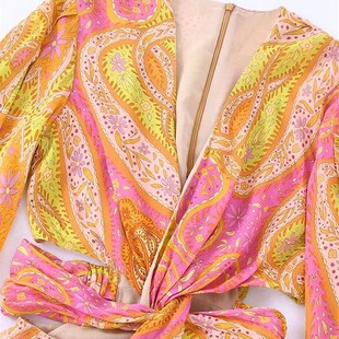 极速Zevity Women mVintage V Neck Cashew Nuts Floral Print Ch