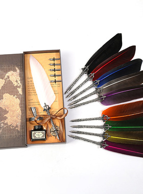 极速Vintage Calligraphy Pen Feather DiIp Fountain Pen Sets I