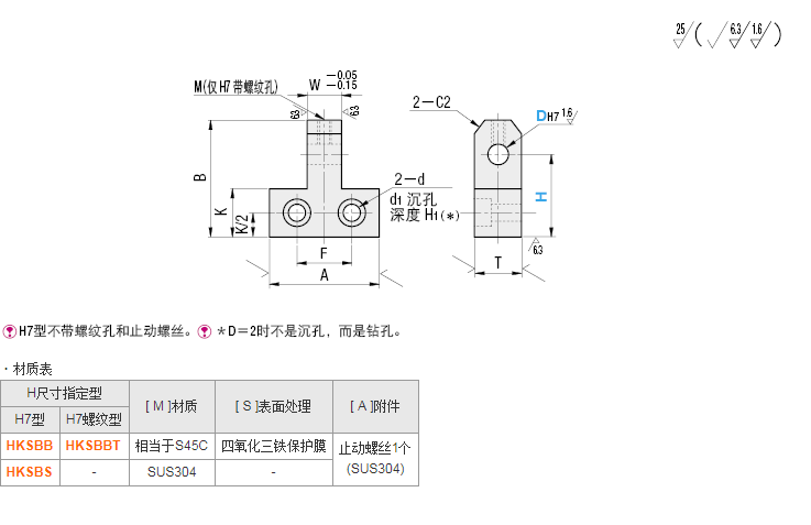 极速铰链座 侧面安装型 单耳环型HKSBB HKSBS  (H7螺纹型) ZHKSBB