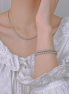 极速正圆施家珍珠真多p麻灰手链14k包金精致简约时尚百搭款小众设