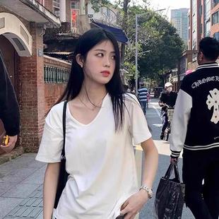 薄内搭辣妹上衣 白月光v领正肩短袖 t恤女2025夏季 新款 高级感打底衫