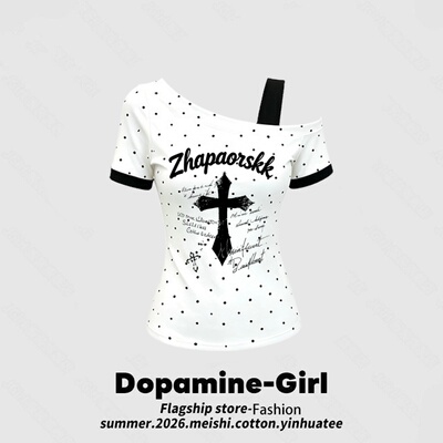 ZHAP斜肩修身短袖遮肉T恤女