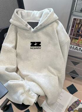 ZHAP450G重磅纯棉双纽扣连帽卫衣美式高街2024冬季加绒加厚上衣潮