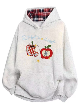 ZHAP重磅拼接格子连帽卫衣女秋冬款白灰色趣味设计感加绒加厚上衣