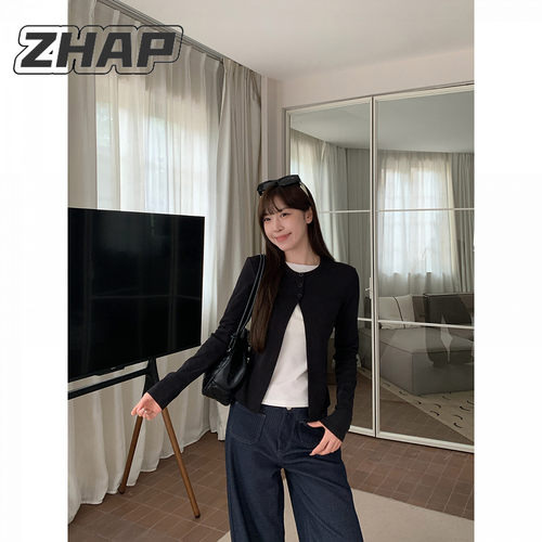 ZHAP拼接撞色假两件长袖T恤女