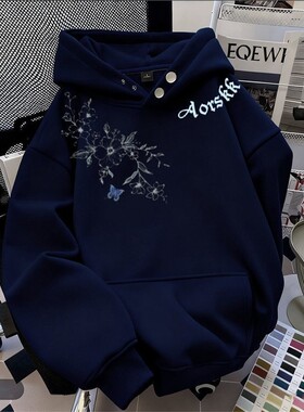 ZHAP重磅纽扣新款连帽卫衣女秋冬款外穿通勤ins风加绒加厚上衣潮