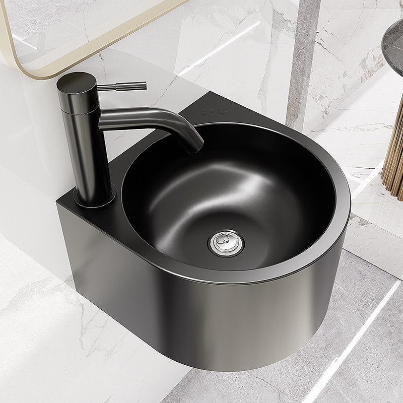 304不锈钢黑色壁挂式洗手池户外庭外洗手盆台盆卫生间一体洗脸盆,家装主材,挂墙式洗脸盆,淘宝优惠券,粉丝福利购,淘宝优惠卷