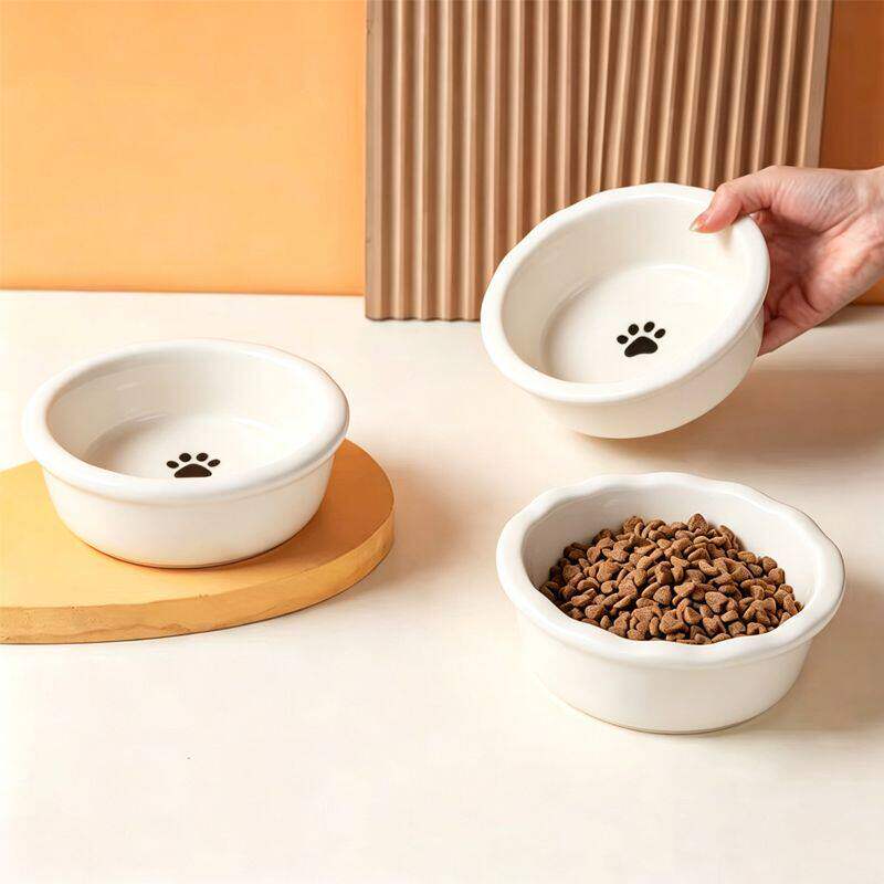 陶瓷猫碗护颈喝水猫食盆幼猫可爱斜口双碗猫咪饭碗防黑下巴猫粮碗