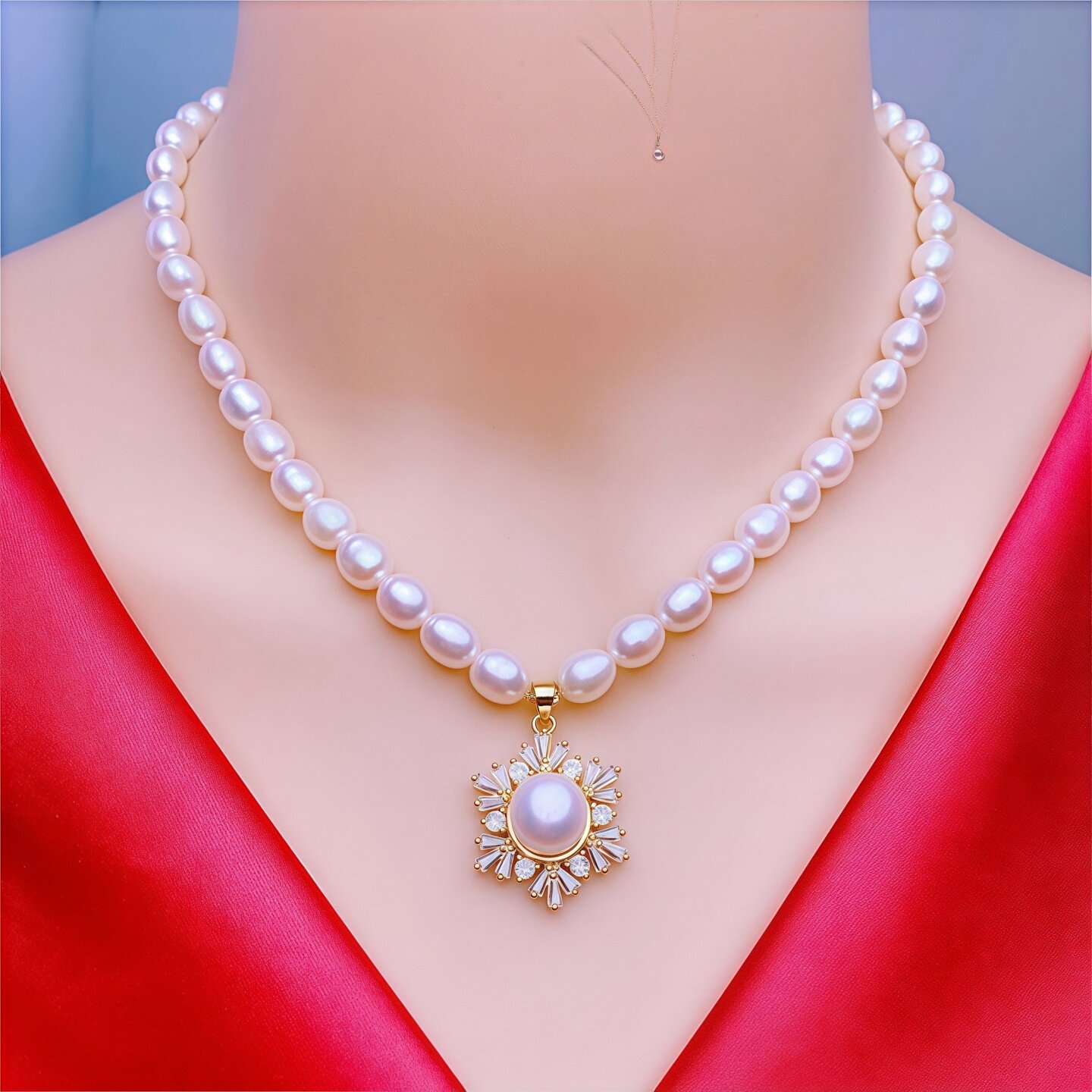 天然珍珠项链女锁骨链星芒吊坠日韩风设计师款白色珠链母亲节送礼