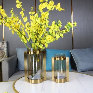 风现代美式 干花插花玻璃花瓶摆件客厅软装 餐桌电视柜轻奢北欧饰品