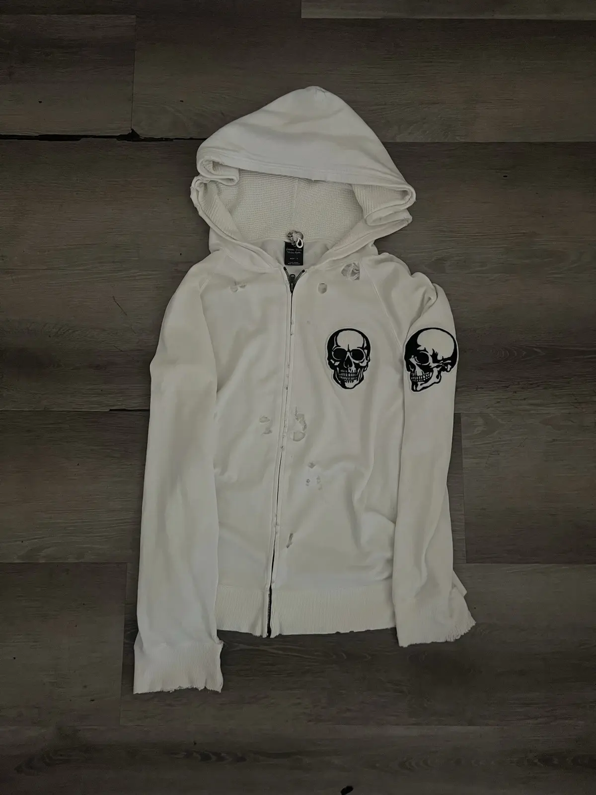 thumbnail for Number Nine SS04 Double Skull White Hooded Zip Sweatshirt