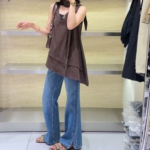 背心夏季 休闲宽松无袖 外贸清仓 不规则条纹 韩系甜美风2025新款