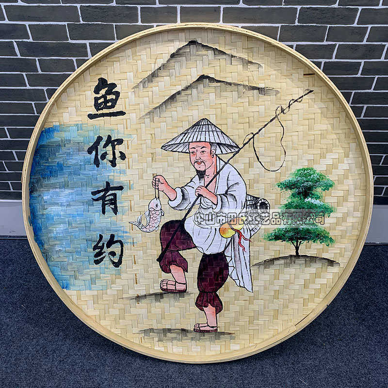 手绘竹编画餐饮饭店墙面装饰画农庄餐馆农家乐墙壁挂件挂饰墙饰品