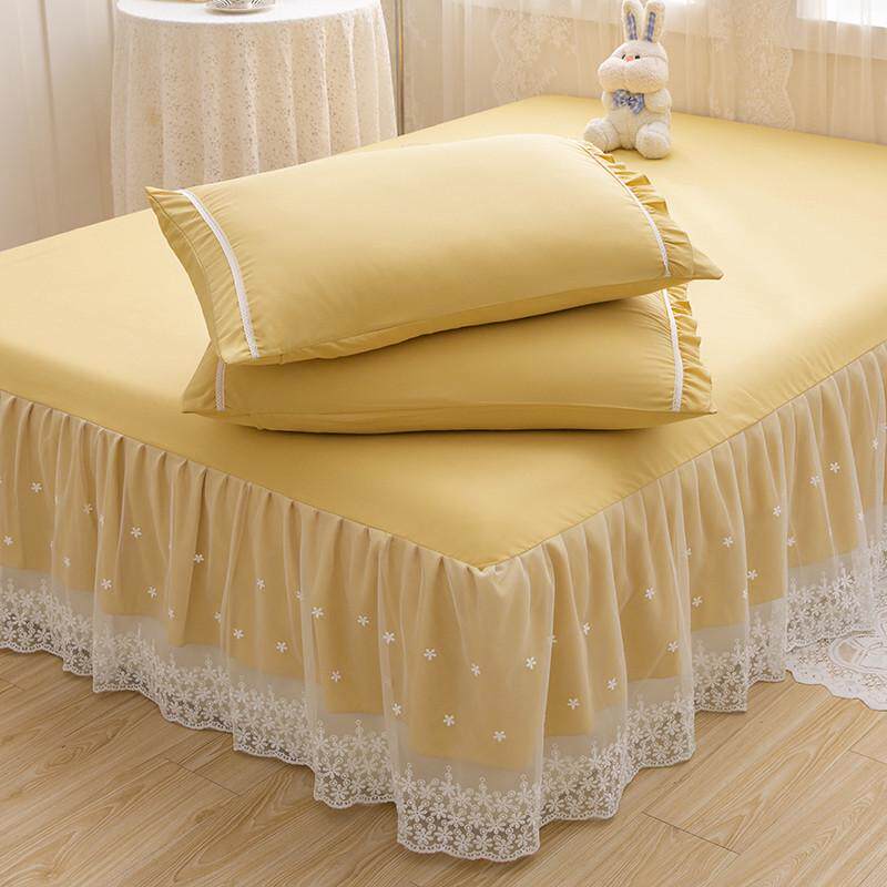 水洗棉床裙单件双人公主风2025款蕾丝花边纯色床罩带裙边防滑床单
