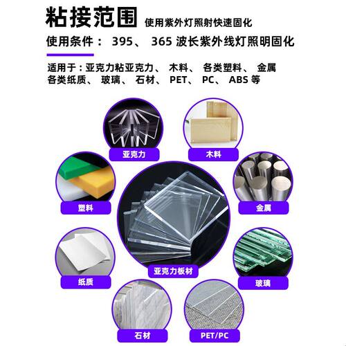 uv无影胶水亚克力贴合PET专用uv胶PC玻璃茶几透明无痕紫外线固化