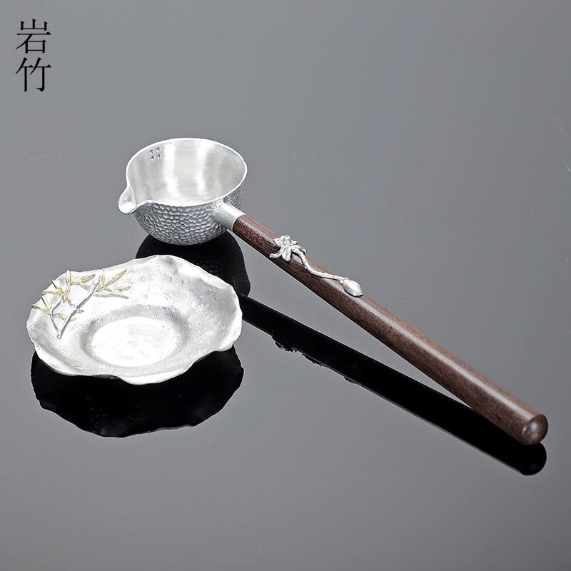 纯锡茶汤勺黑檀木长柄勺分茶勺茶具配件日式茶道煮茶锤目纹舀茶勺