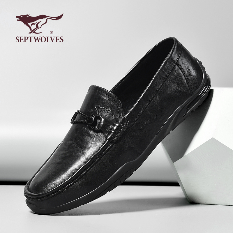 七匹狼男鞋一脚蹬真皮头层牛皮鞋
