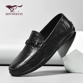 真皮舒适软底商务休闲潮懒人一脚蹬乐福鞋 七匹狼豆豆鞋 男2024新款