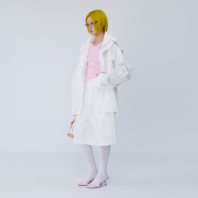 FILGood26早春 白色工装外套短裤套装暗格纹硬朗复古风格FG05C10