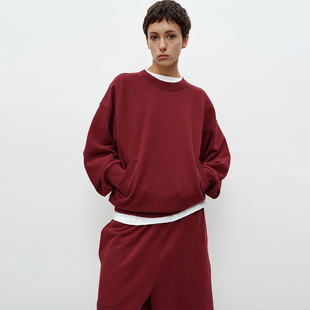 FILGood秋冬新品 100棉酒红套头卫衣 宽松廓形前短后长 FG04H02