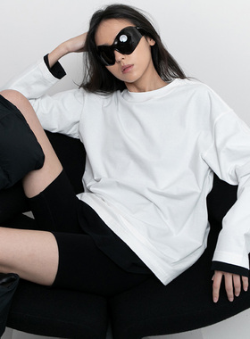 FILGood白色长袖T恤 圆领纯棉宽松版型 设计偏长轻松叠穿FG01T02