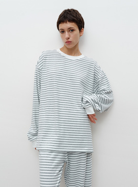 FILGood秋冬新品 浅花灰条纹宽松T恤 落肩袖设计男女同款FG03T07