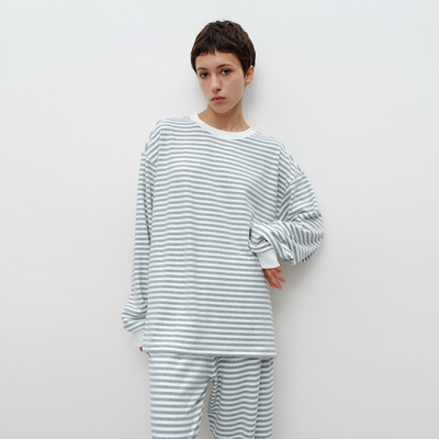 FILGood秋冬新品 浅花灰条纹宽松T恤 落肩袖设计男女同款FG03T07