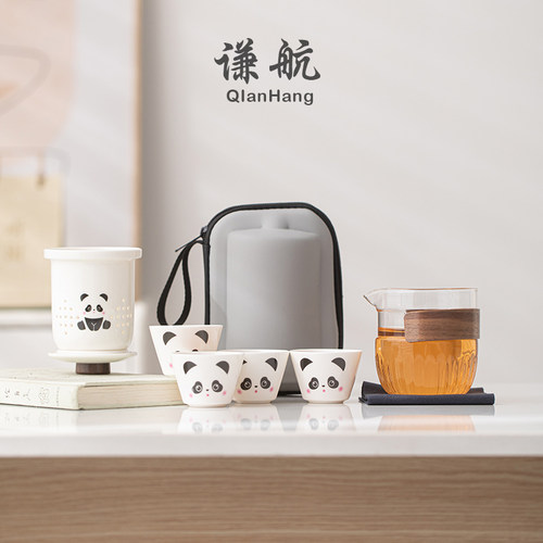 谦航云泊一壶四杯熊猫茶具
