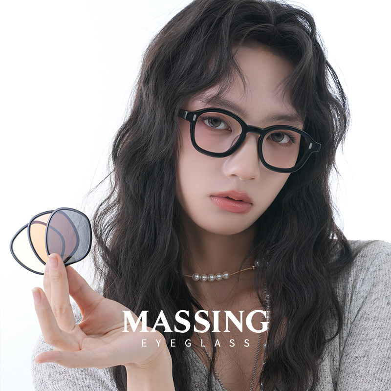 massing磁吸可换镜片板材墨镜日系圆框小脸男女近视可配镜A&M-012