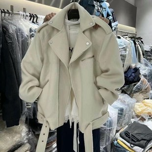 韩版 高级感宽松拉链机车夹克上 小个子酷帅毛呢外套女秋冬季 B新款