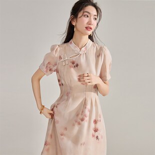连衣裙女 女人好闺蜜夏季 新中式 国风v裙子女夏季 改良旗袍收腰长款