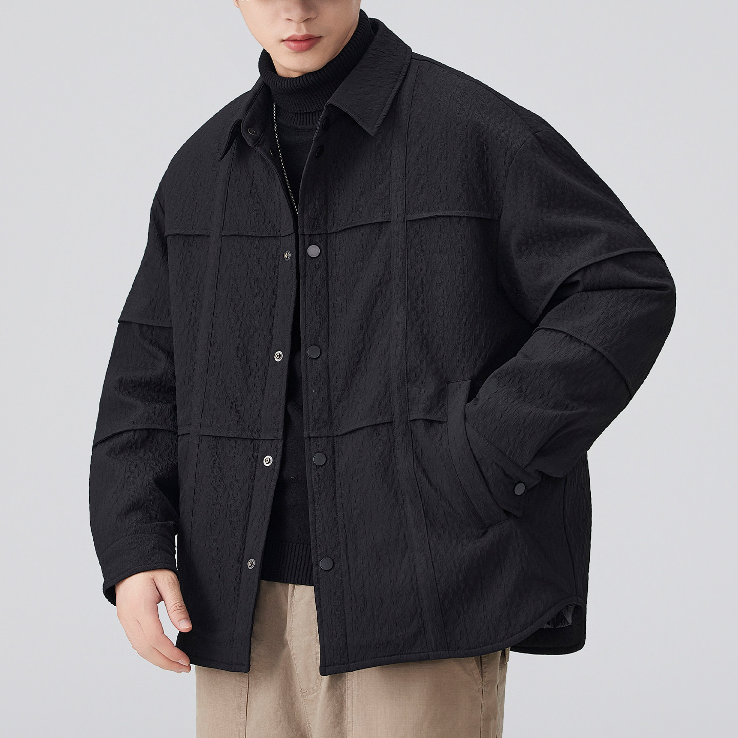 肌理感衬衫式羽绒服男外套2025秋冬季新款休闲保暖轻薄夹克潮流