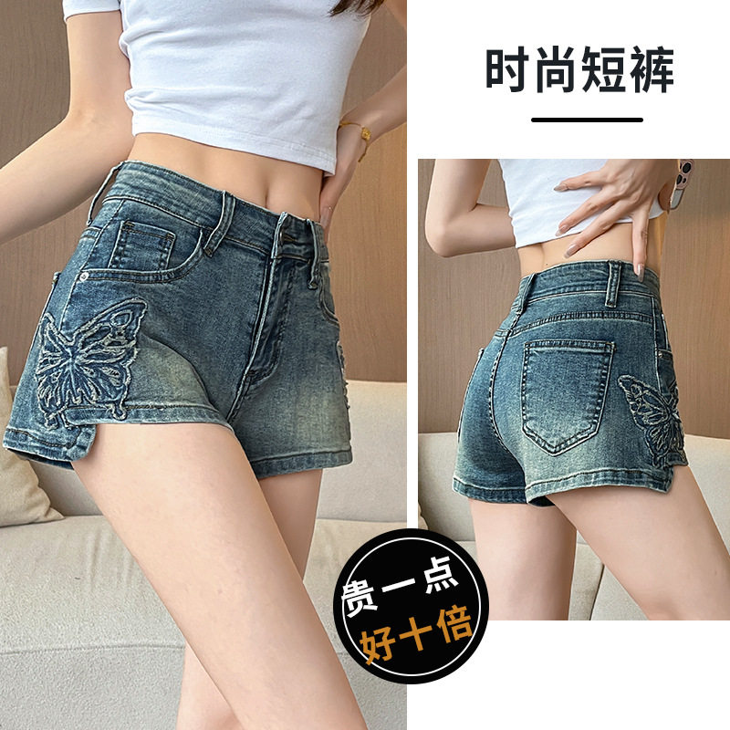 蝴蝶结前短后长高腰牛仔短裤女夏季2025年新款显瘦宽松阔腿热裤子