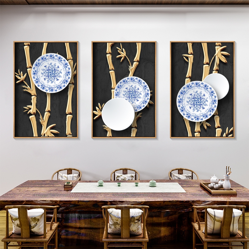 青花瓷挂画玄关走j廊过道装饰画花瓶壁画餐厅饭店包间新中式客厅图片