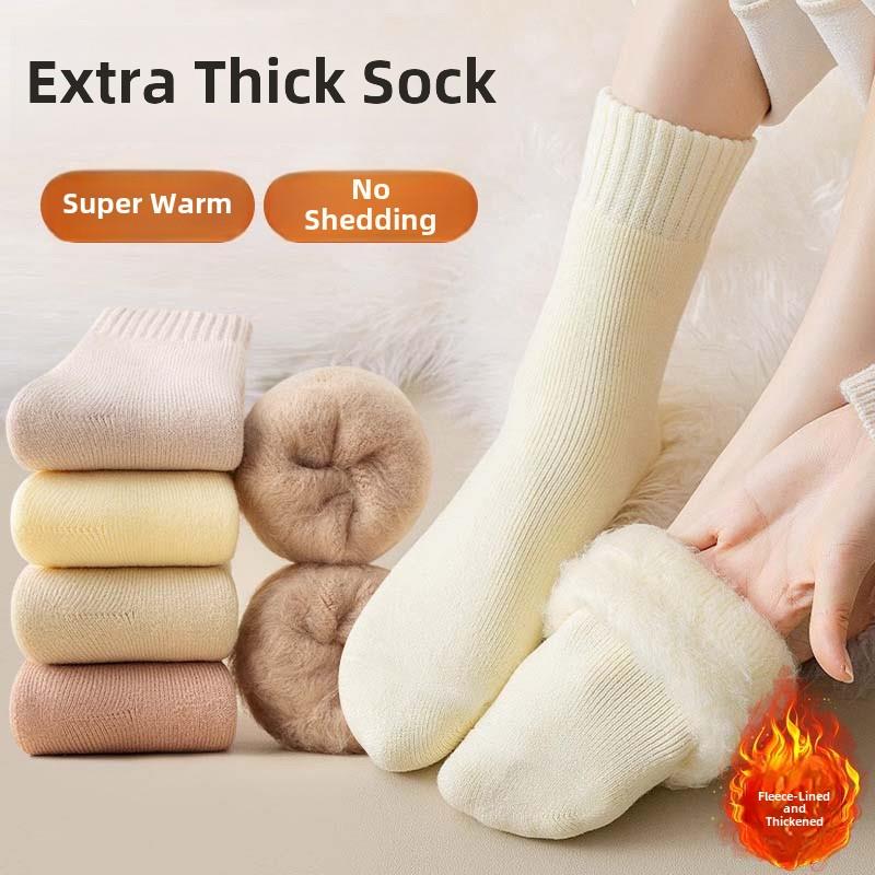 羊绒袜子女秋冬季中筒袜加绒加厚月子袜毛绒睡眠地板超厚冬天长袜