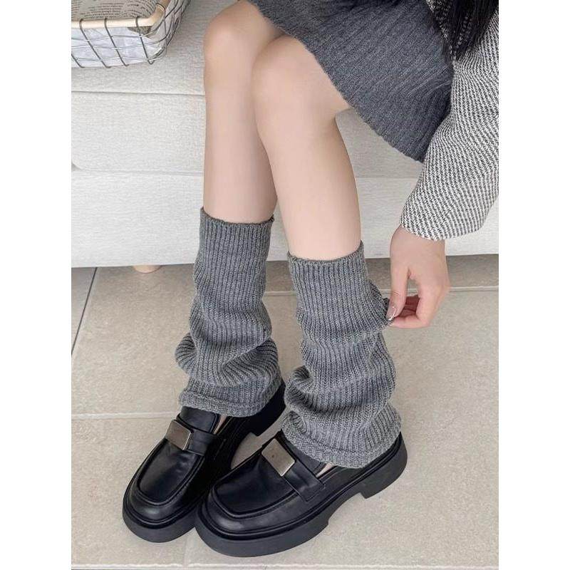 灰色袜套女针织日系显瘦JK小腿袜格雷系穿搭腿套秋天miu系堆堆袜