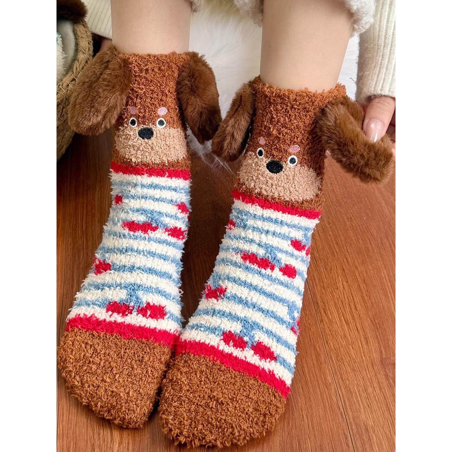 珊瑚绒袜子女秋冬加厚毛睡