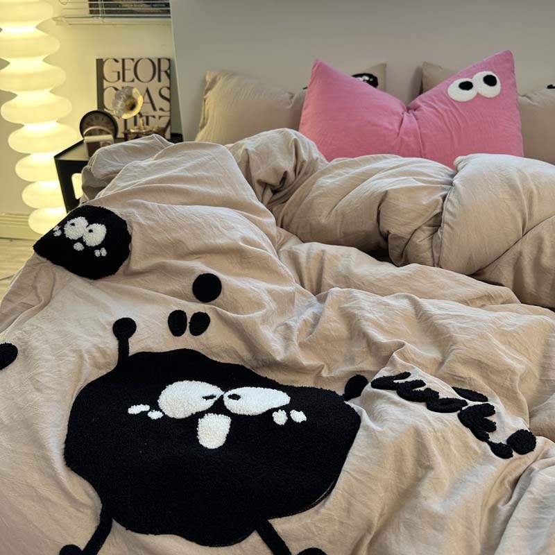 卡通床上用品四件套双人全棉纯棉被套三件套单人简约床笠纯色被单