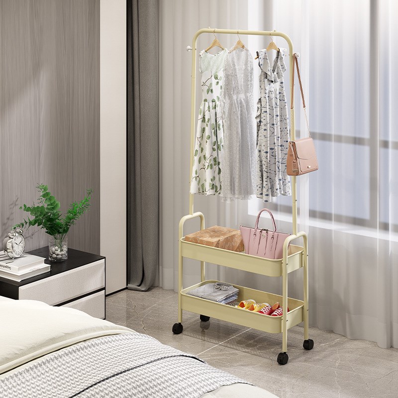 家用带轮北欧落地式衣帽架收纳架简易室内置物架阳台立式晾衣杆