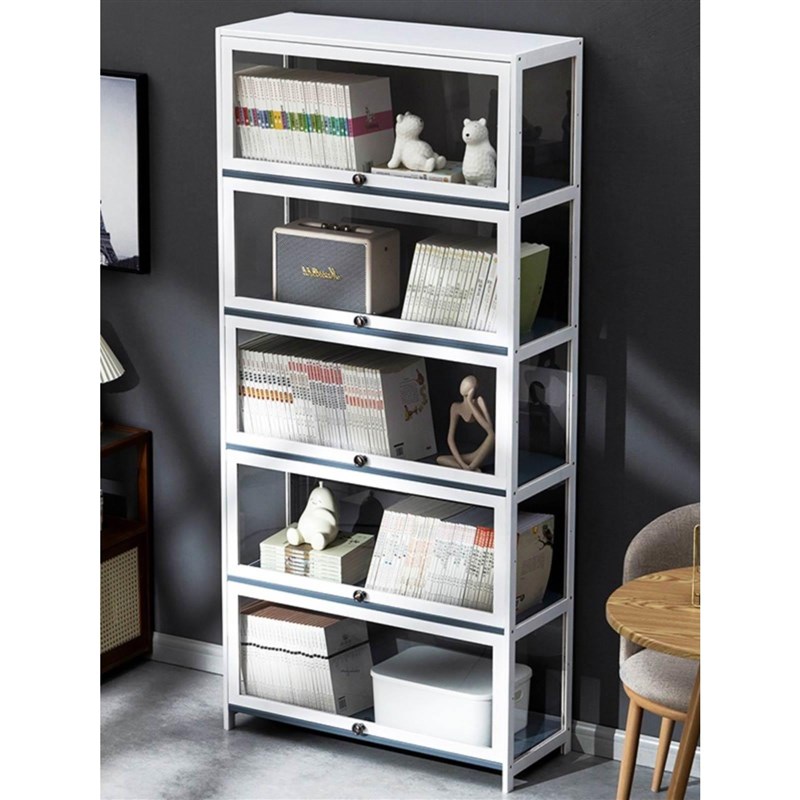 新品书柜现代简约带门防尘格子柜实木书架窄柜置物落地组合立柜储