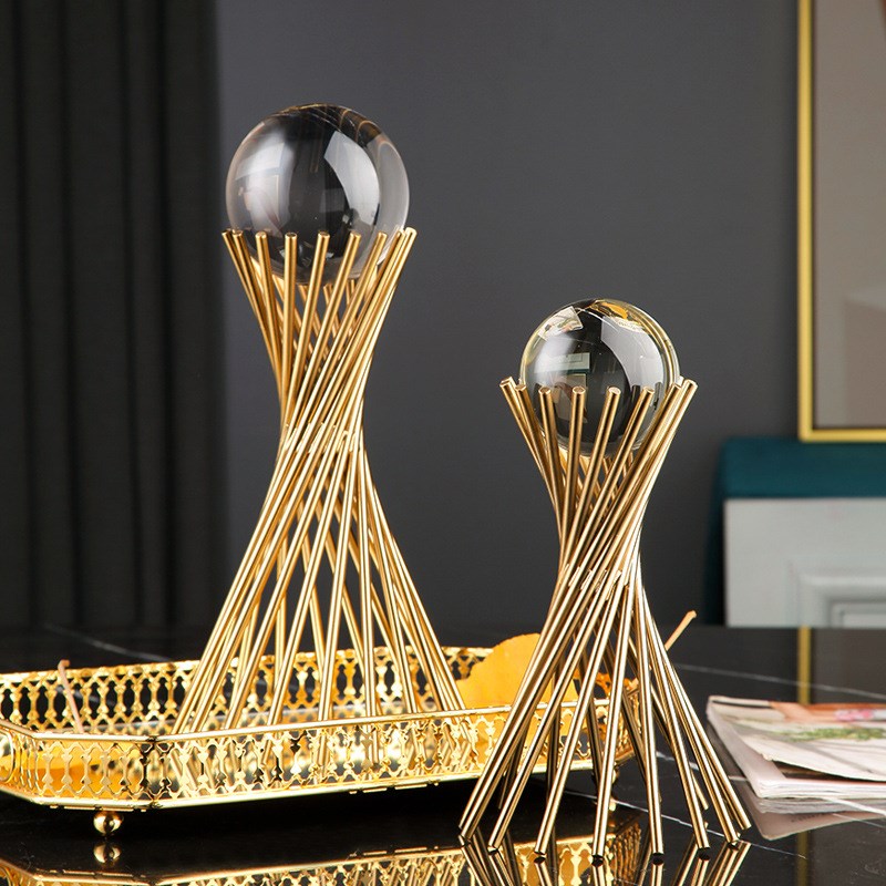 北欧轻奢水晶球摆件现代创意金属客厅玄关电视柜酒柜家居软装饰品