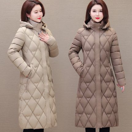 妈妈冬装羽绒棉服2024新款中年C人中长款棉袄中老年棉衣女纯色外