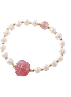 新款可爱少女淡水珍珠手链高级感时尚百搭简约草莓晶猫爪手串首饰