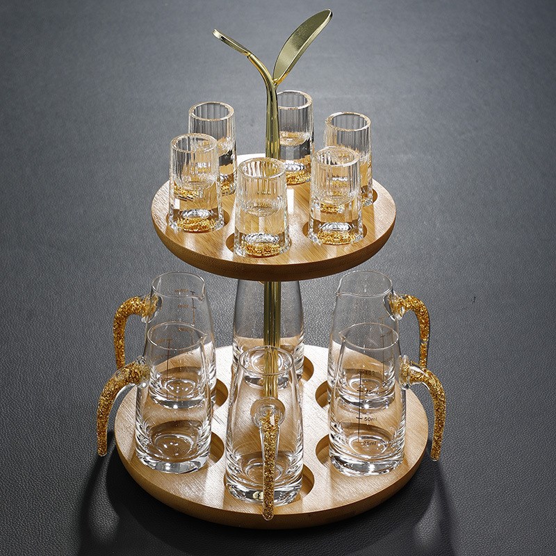 竹制10壶10杯金枝玉叶白酒杯架双层小酒杯收纳架家用酒架展示架