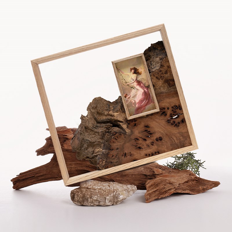 【孤品】侘寂风原木艺术榫卯画框实木艺术个性家居玄关装饰画相框