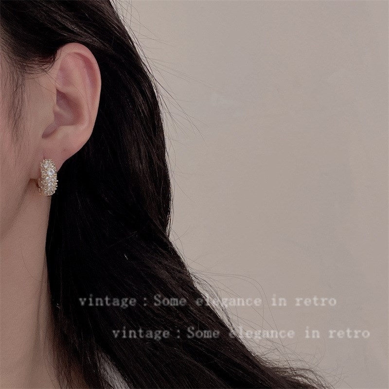 时尚轻奢风金色满钻锆石耳扣耳环耳环女高级感气质金属质感耳饰品