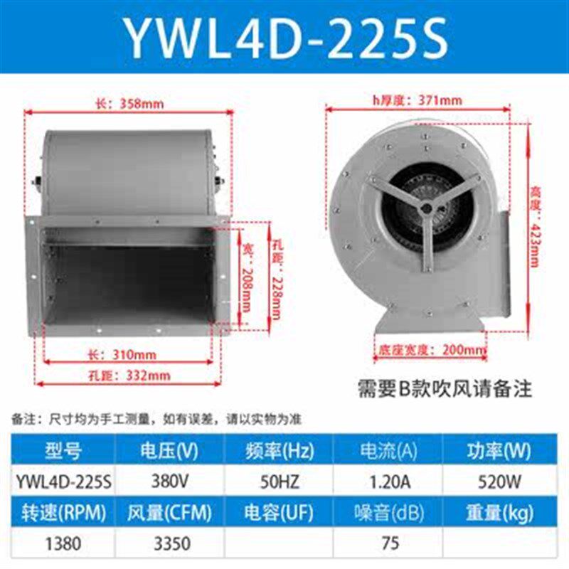 双进风外转子离心风机厨房用工业静音抽风机空调风机排烟管道通风